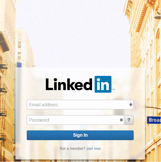 Signing in on Linkedin.