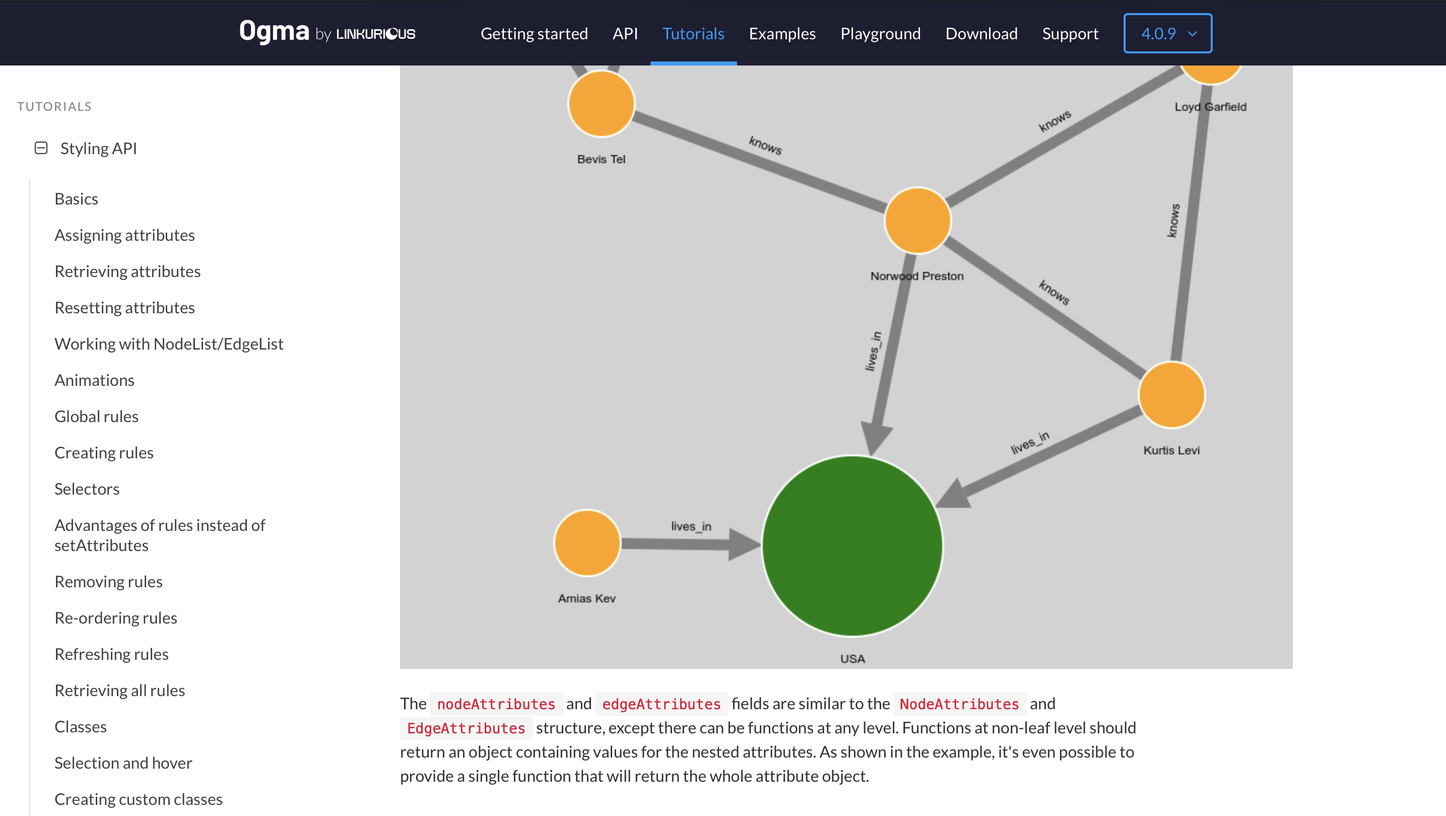 Image showing the Ogma graph library API documentation