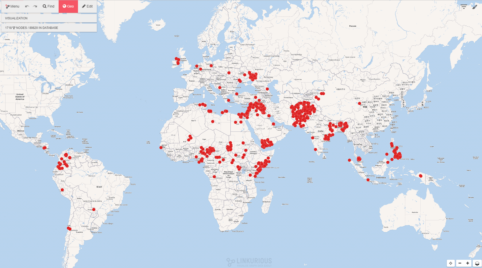 A geo-visualization of the 1731 events reported in July 2014.