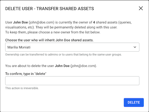 Transfer shared assets in Linkurious 3.1