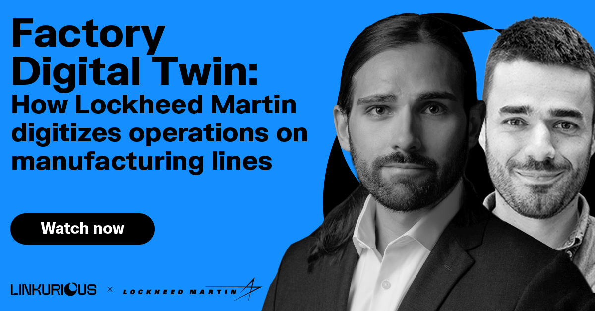 banner image reading "Factory Digital Twin: how Lockheed Martin digitizes operations on manufacturing lines" with call to action to watch now