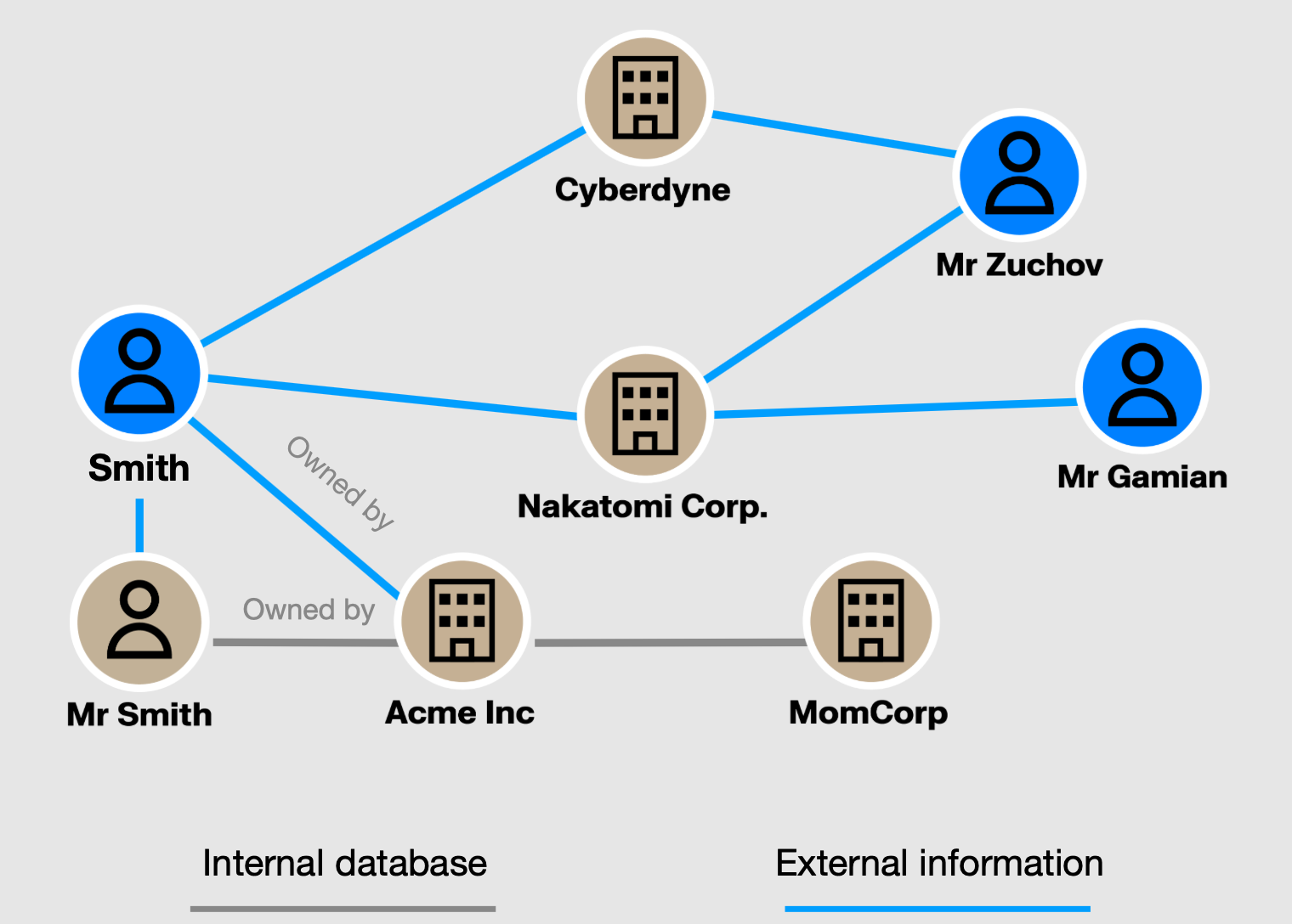 a graph visualization of entity resolved data from different data sources