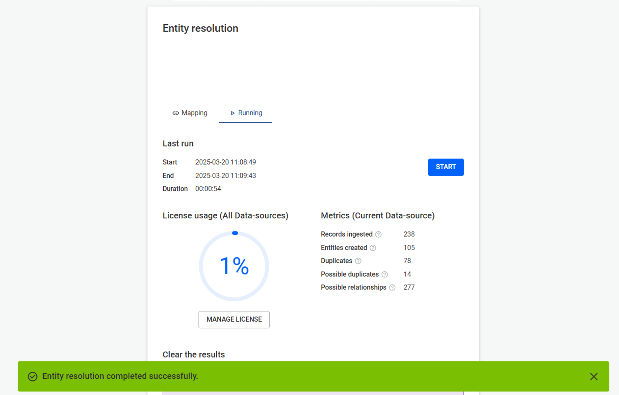 run screen of Linkurious Entity Resolution