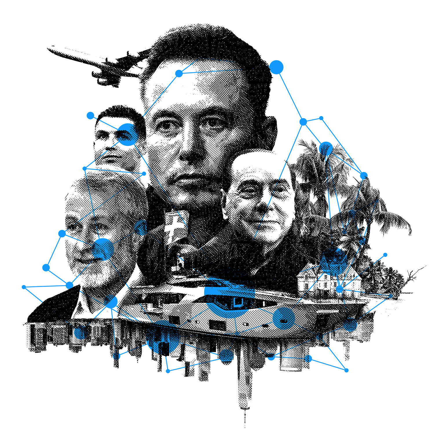illustration depicting figures implicated in public sector fraud or corruption