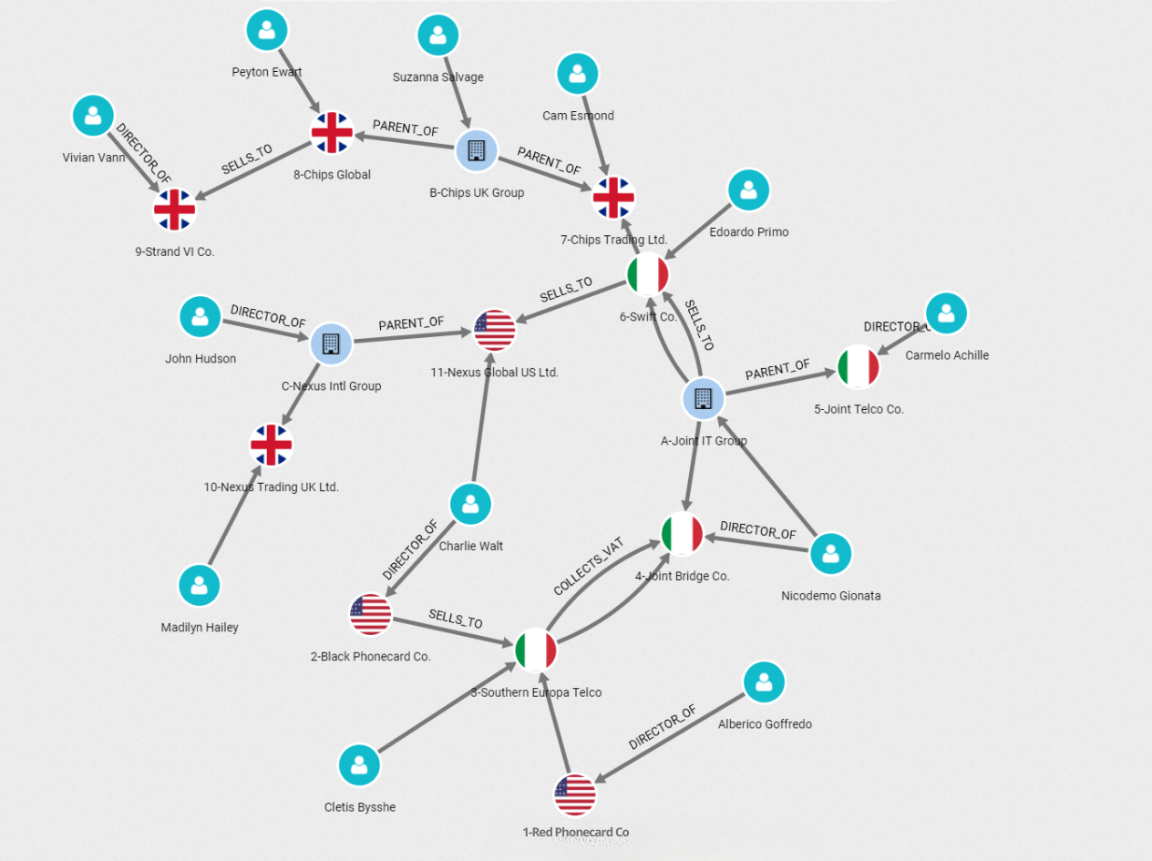 An expanded visualization of a VAT fraud ring
