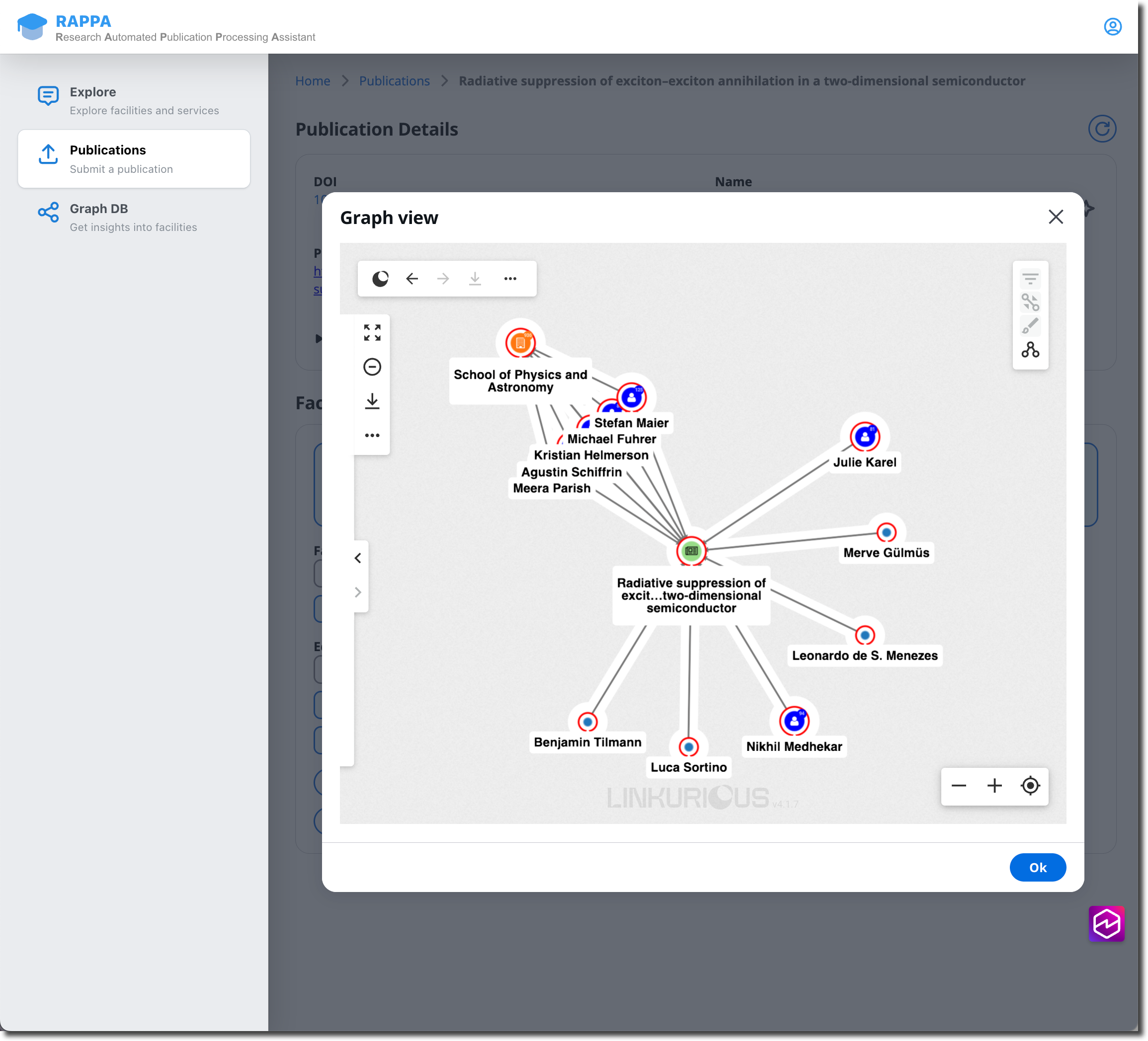 RAPPA screenshot showing a graph visualization of the network around a piece of research equipment