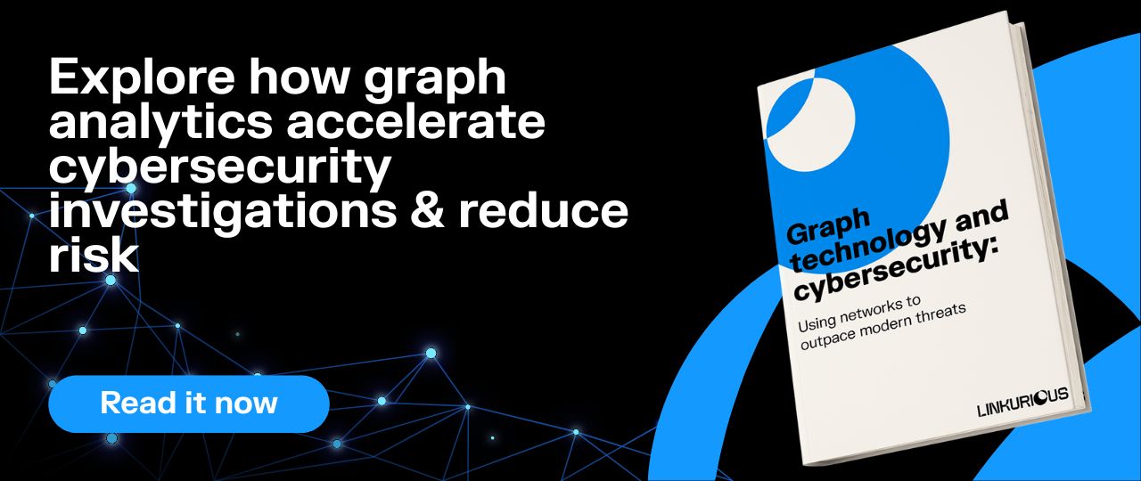 A banner reading "Explore how graph analytics accelerate cybersecurity investigations & reduce risk" with a call to action to read the white paper