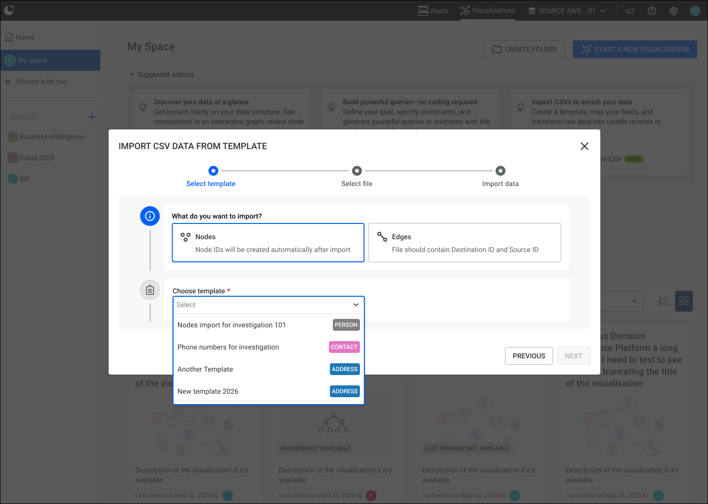 CSV import interface in Linkurious Enterprise