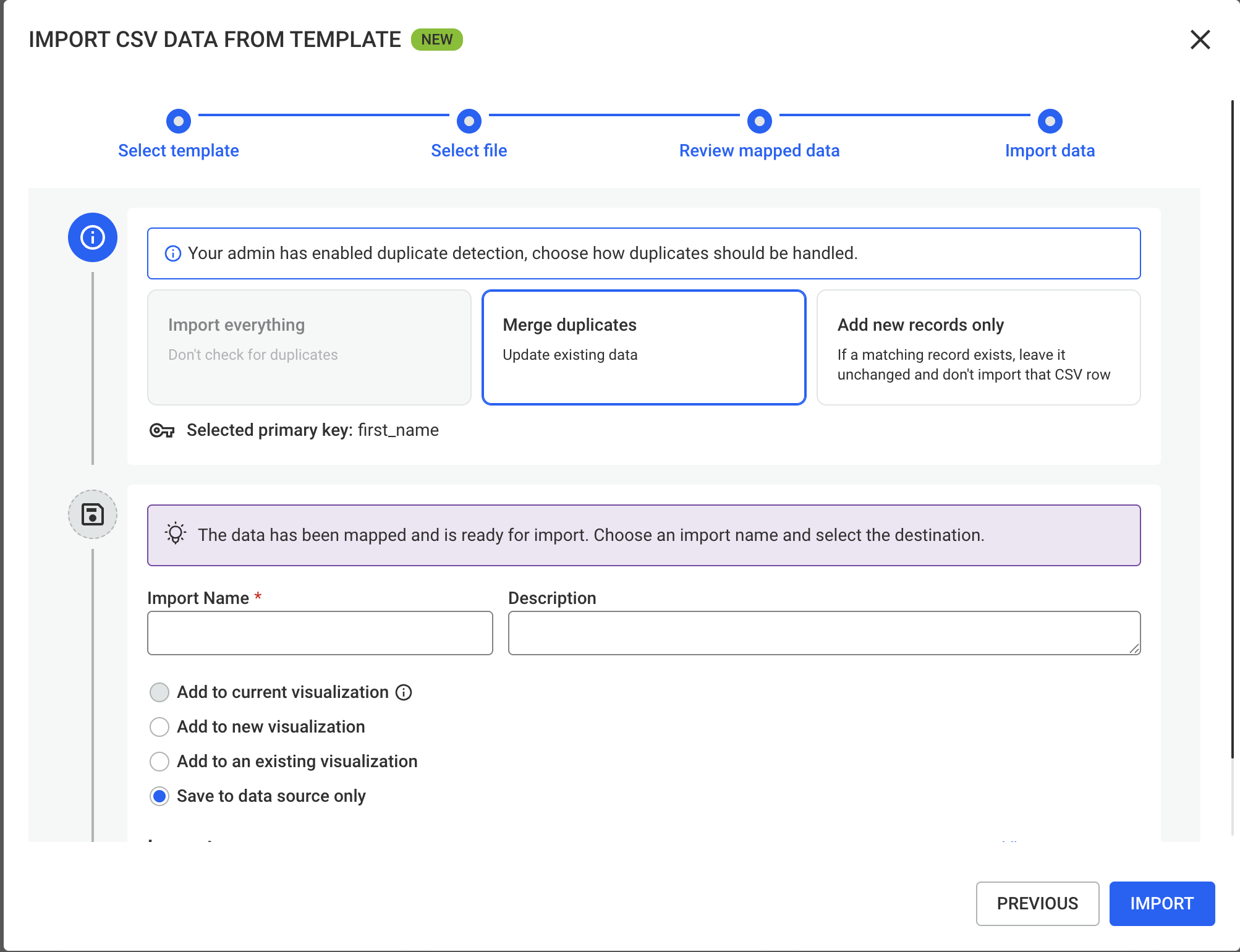 UI of the duplication detection