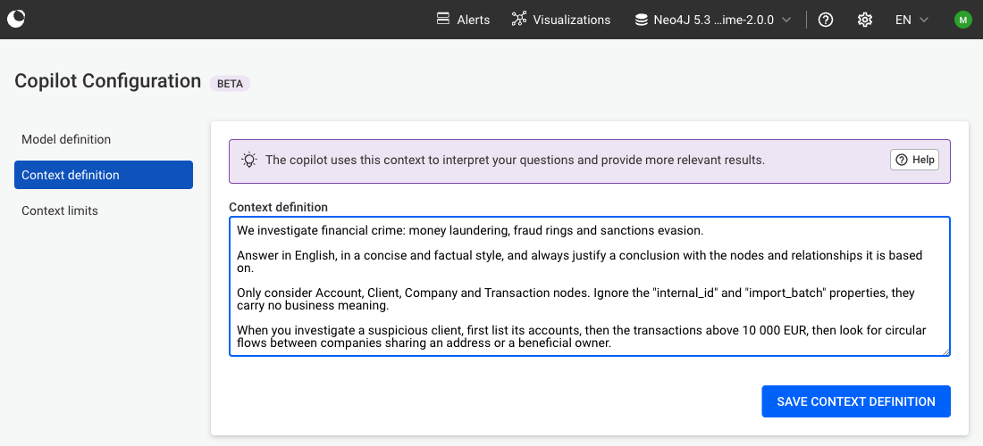 copilot panel with context definition
